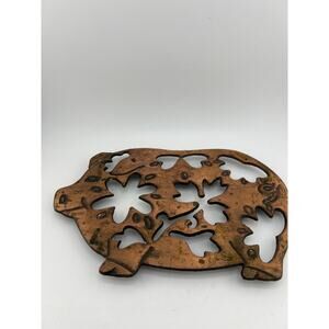 Pig Kitchen Decor Brass Copper Tone Trivet Pot Holder Farm‎ Cute